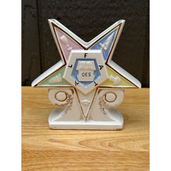 Order of the Eastern Star OES Ceramic Vase Planter Free Mason Vintage 5.5" - Picture 1 of 9